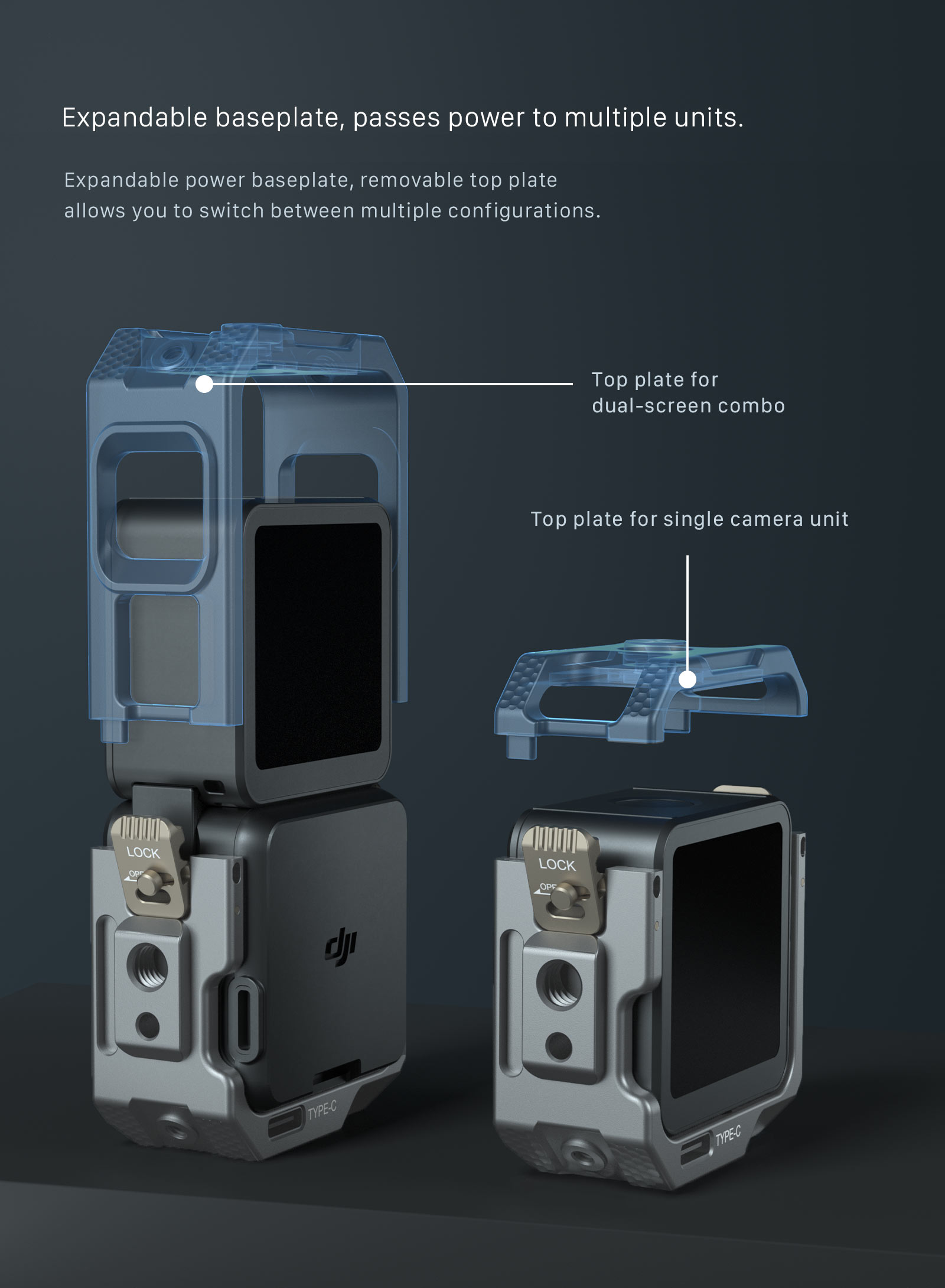 Expandable baseplate, passes power to multiple units. 