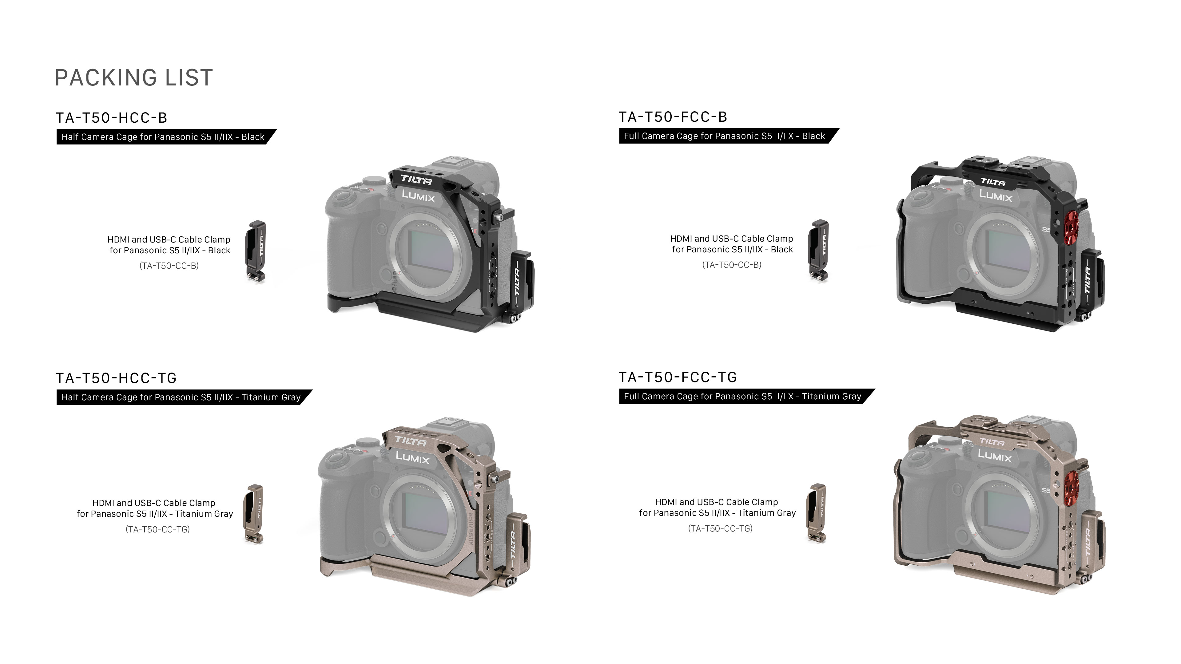 packing list for s5 ii camera cages