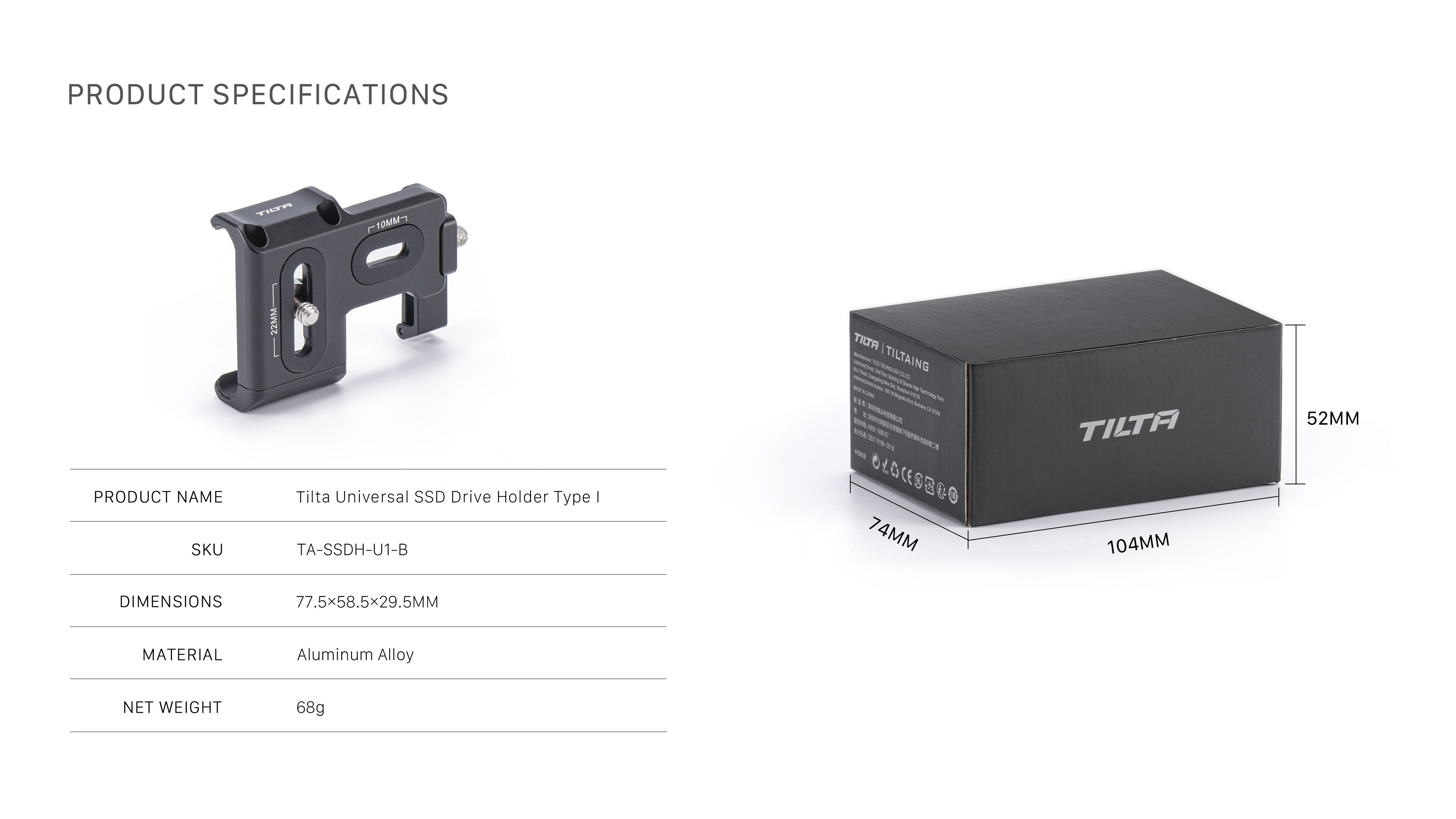 Tilta Universal SSD Drive Holder Type I - Black