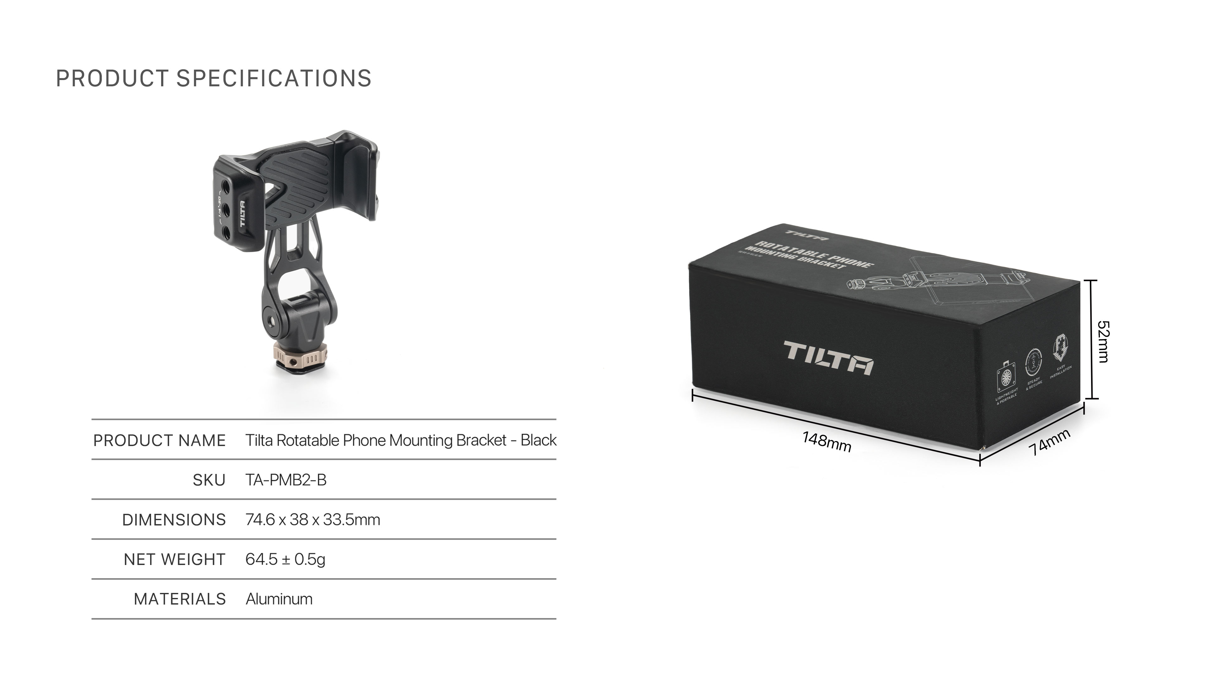 Tilta Rotatable Phone Mounting Bracket - Black
