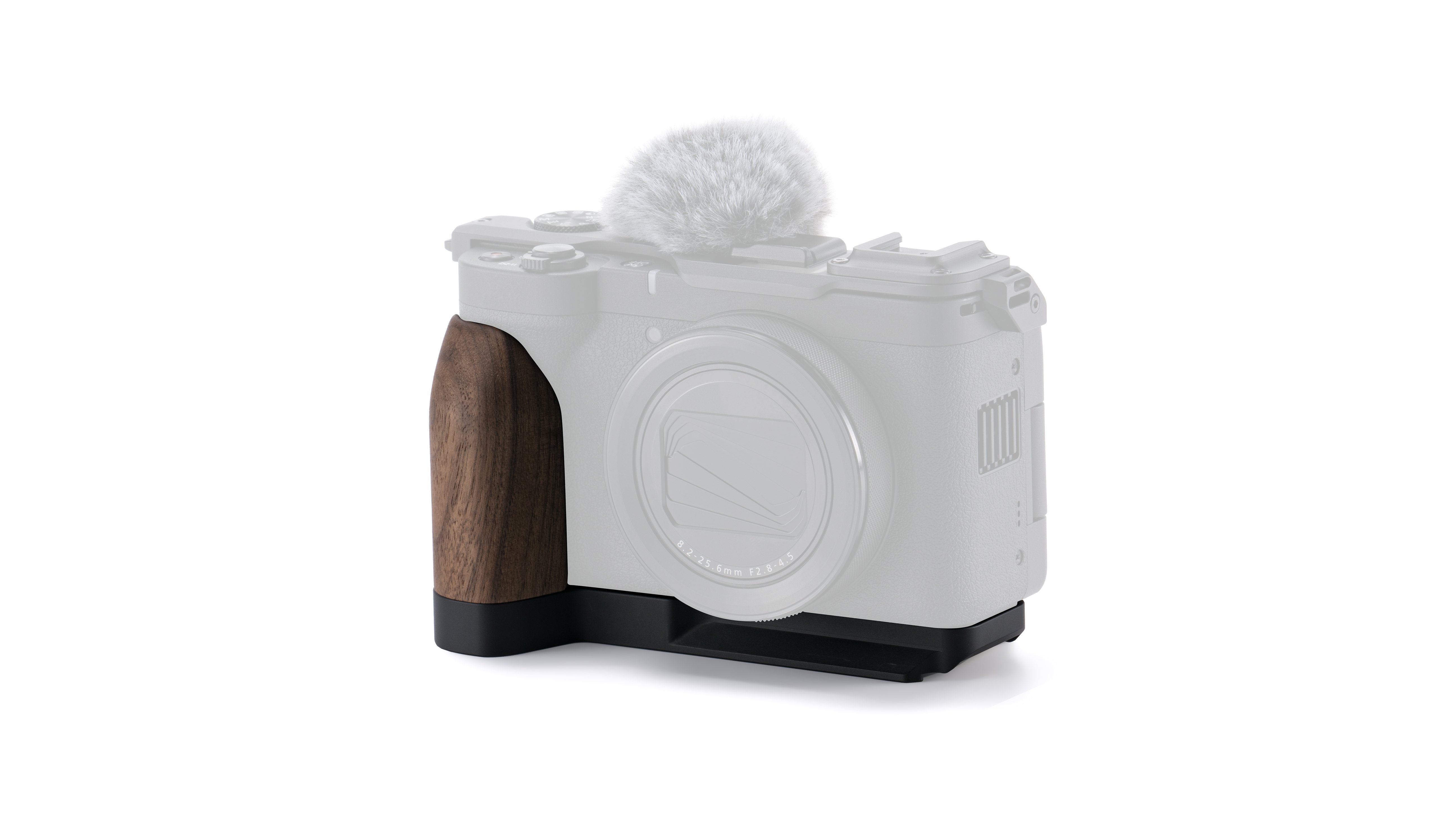 Mounting Baseplate with Wooden Grip for Canon PowerShot V1 - Black