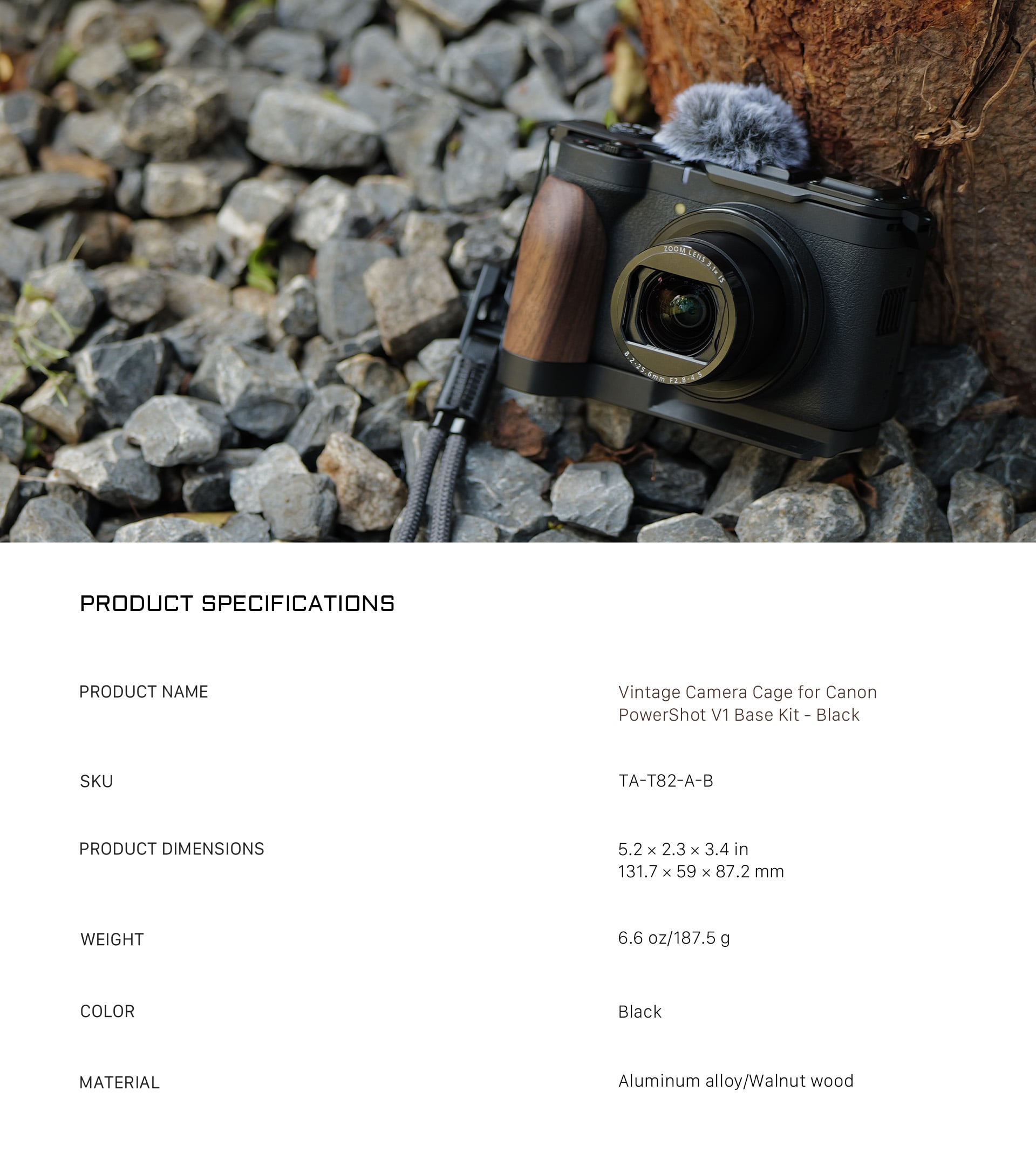 Vintage Camera Cage for Canon PowerShot V1 Base Kit - Black | Tilta