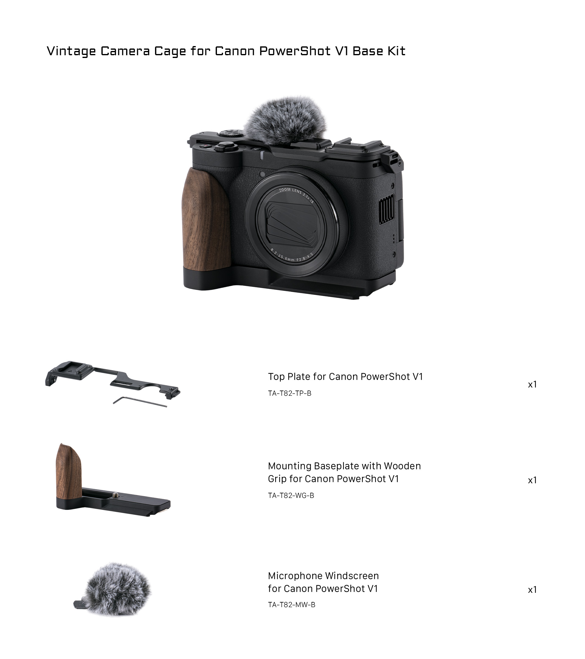 Vintage Camera Cage for Canon PowerShot V1 Base Kit - Black | Tilta