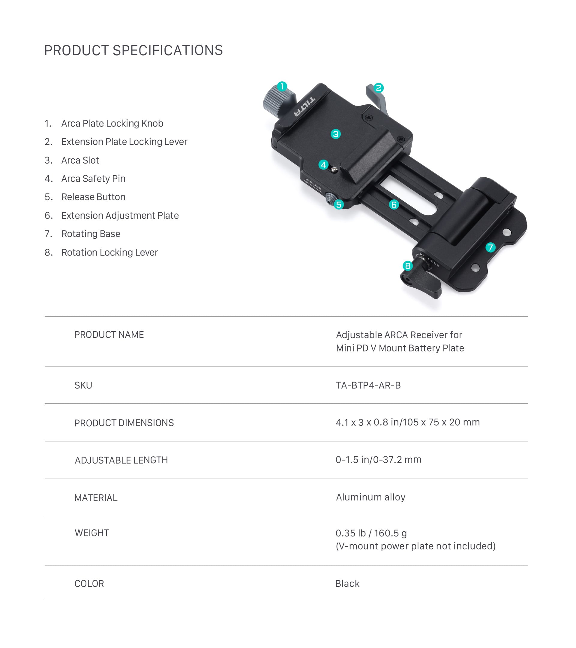 Tilta TA-BTP4-V-B V マウントプレート Tilta Mini PD V Mount Battery Plate – Black | Tilta