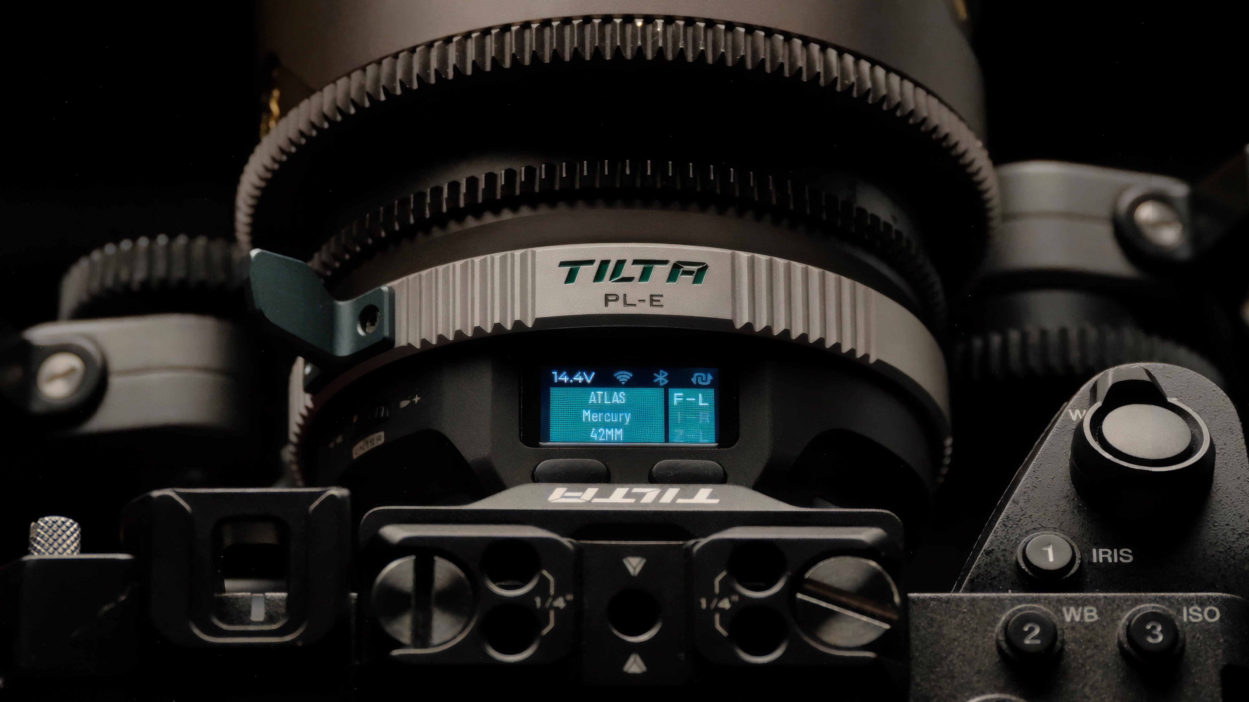 close up of tilta nucleus auto focus on sony e mount camera