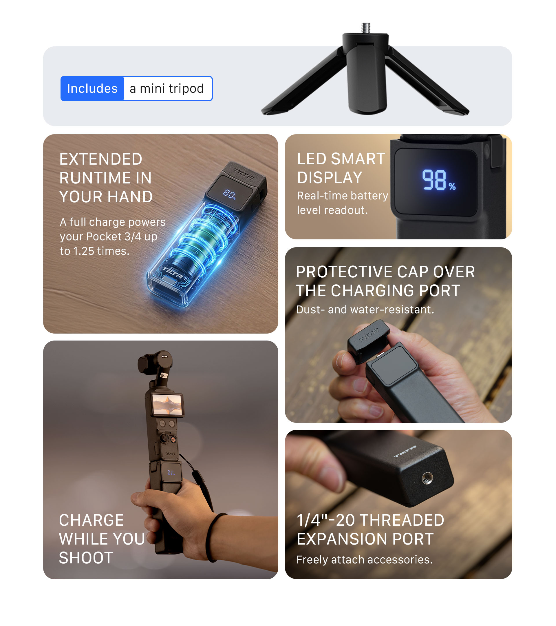 DJI phabtom4 3バッテリー付き full packge(内容参照) Portable Power Bank for DJI Osmo Pocket 3/4 - Black | Tilta